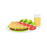 Omlet With Vegetables And Juice Breakfast Food  Drink Set