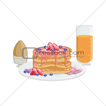 Pancakes, Egg And Orange Juice Breakfast Food  Drink Set
