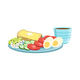 Toast, Egg, Vegetables And Coffee Breakfast Food  Drink Set