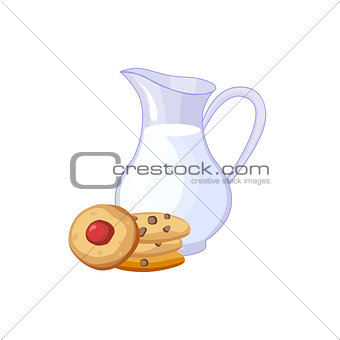 Milk And Cookies Breakfast Food Element Isolated Icon