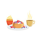 Cupcake, Waffle And Coffee Breakfast Food  Drink Set