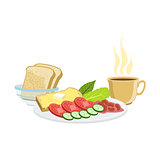 Coffee, Vegetables, Toasts And Beans Breakfast Food  Drink Set