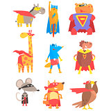 Animas Dressed As Superheroes Set Of Geometric Style Stickers