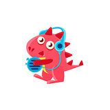 Red Dragon In Headphones Illustration
