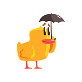 Duckling With Umbrella Cute Character Sticker