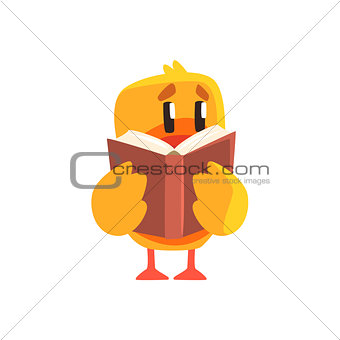 Duckling Reading A Book Cute Character Sticker