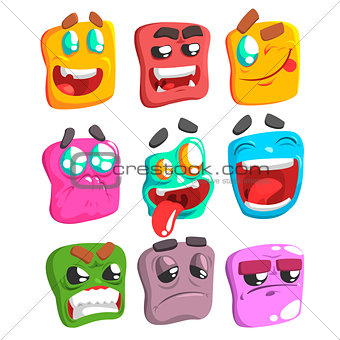Square Face Colorful Emoji Set