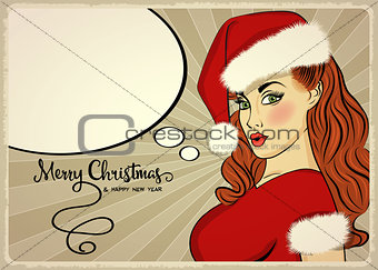 Customizable beautiful retro Christmas card with sexy pin up San