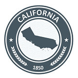 California state silhouette - stamp with contour of map
