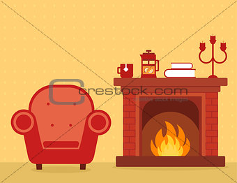 room interior with fireplace and armchair