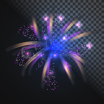 Festive blue firework vector with glowing sparkles.