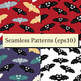 Halloween seamless patterns set with colorful bat