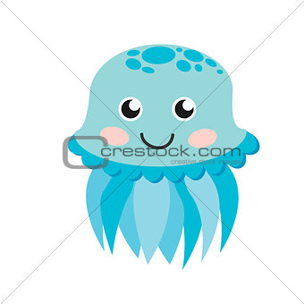 Cute happy jellyfish cartoon character sea animal vector illustration.
