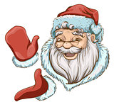 Santa Claus Head and two hands in red mittens