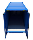 Blue open shipping container