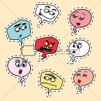 Set of comic bubbles face Emoji emoticon smiley