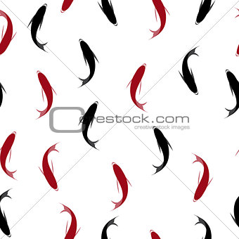 Koi carps. Seamless pattern with red and black fish