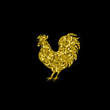 Gold glitter rooster on black background.