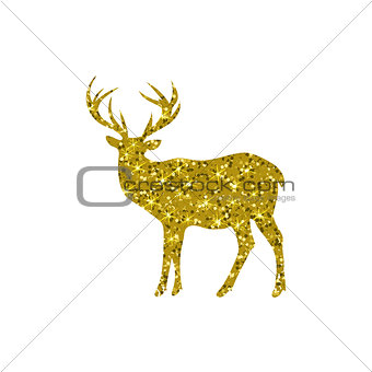 gold deer with glitter, silhouette, isolated, vector illustration