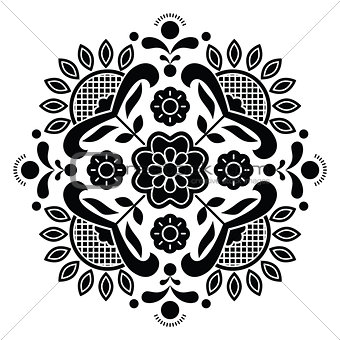 Norwegian black folk art Bunad pattern - Rosemaling style embroidery