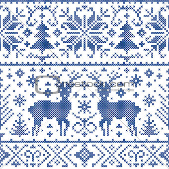 pattern with deers, trees and snowflakes
