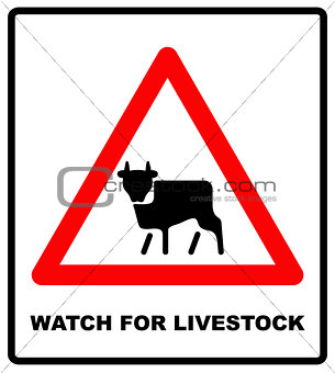 Road Sign Warning livestock Movement on White Background