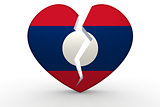 Broken white heart shape with Laos flag