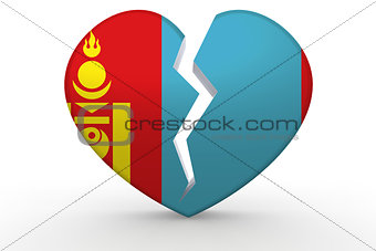 Broken white heart shape with Mongolia flag