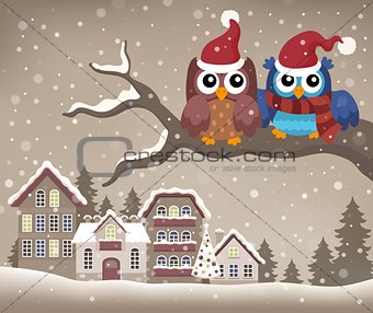 Christmas owls on branch theme image 2