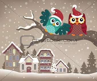 Christmas owls on branch theme image 3