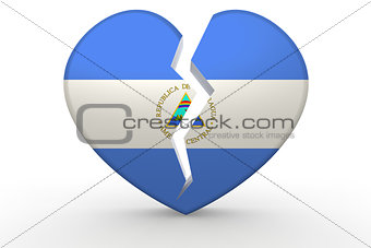 Broken white heart shape with Nicaragua flag