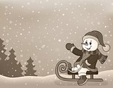 Stylized image with snowman on sledge
