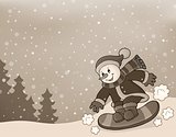 Stylized image with snowman on snowboard