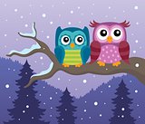 Stylized owls on branch theme image 2