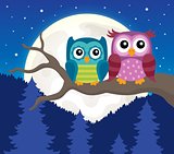 Stylized owls on branch theme image 3