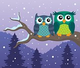 Stylized owls on branch theme image 4