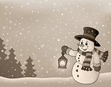 Stylized winter image with snowman 3