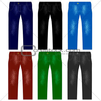 Set of Colored Jeans. Fashionable Modern Denim