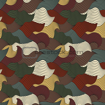 Color seamless abstract hand-drawn pattern, waves background