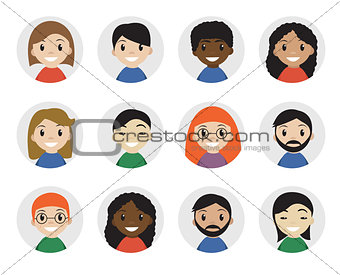 Icons interracial people, flat style. International , avatar. Different icon. Vector illustration