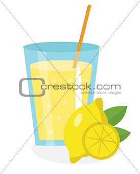 Lemon juice, lemonade, in a glass. Fresh isolated on white background. fruit and icon. drink. cocktail. Vector illustration