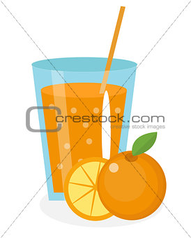 Orange juice, orangeade, in a glass. Fresh isolated on white background.