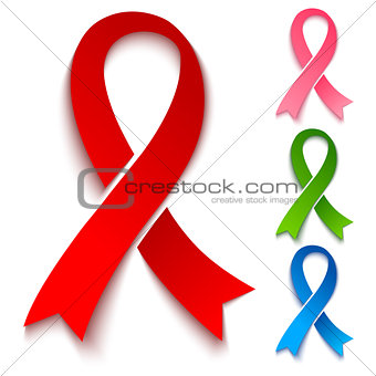 Red, pink, green and blue ribbons