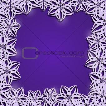 Purple Frame of Stylized Abstract White Flowers