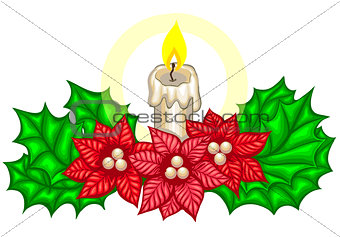 Christmas decoration with fir branches and candle