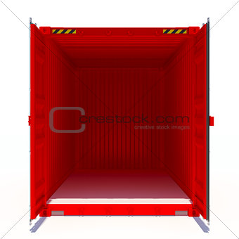 Opened red cargo container