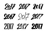 New Year 2017 hand drawn calligraphy numbers set