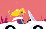 Vintage girl in car : New illustration in Art Shop