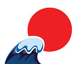 Japan symbol of sun and tsunami wawe isolated on white 