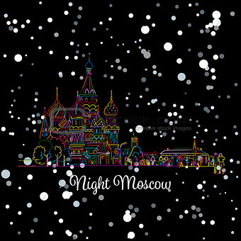Night winter Moscow, Red Square, sketch for your design